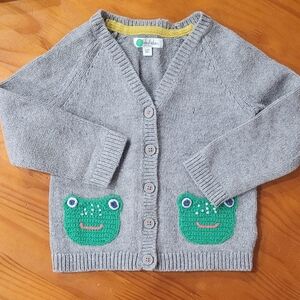 Baby Boden frog cardigan / Sweater With Frog Pockets - Size 2-3